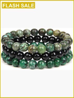 3pc Semi-Precious Gemstone Stretch Bracelet Set